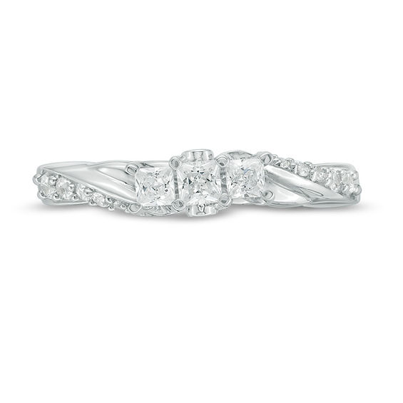1/2 CT. T.w. Princess-Cut Diamond Three Stone Twist Shank Ring in 14K White Gold