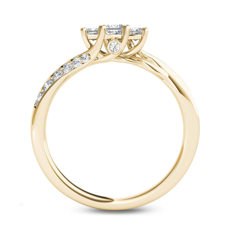 1/2 CT. T.W. Princess-Cut Diamond Three Stone Twist Shank Ring in 14K Gold