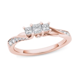 1/2 CT. T.W. Princess-Cut Diamond Three Stone Twist Shank Ring in 14K Rose Gold