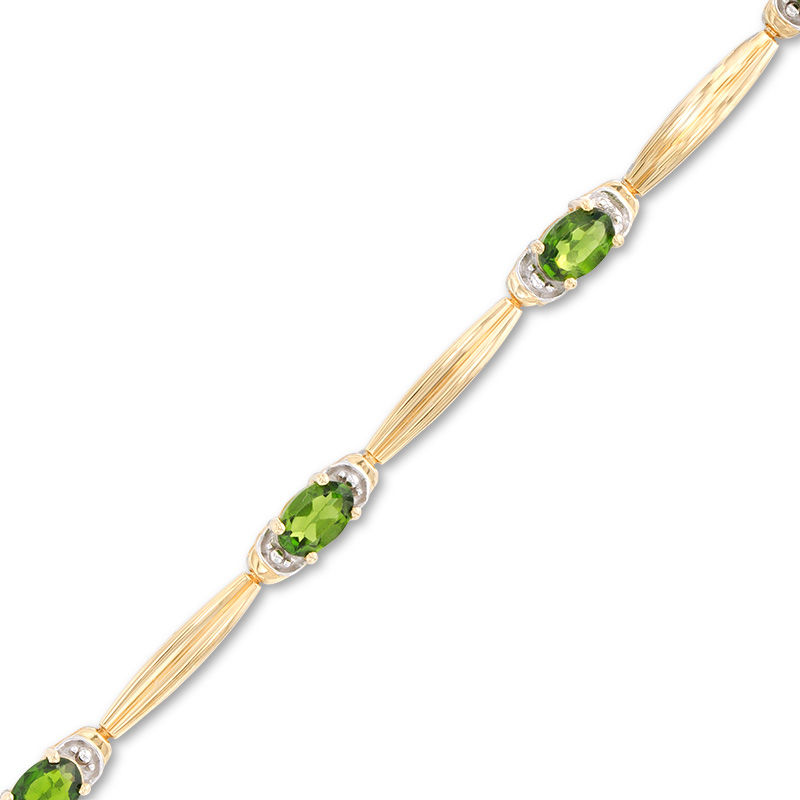 Main Image 1 of Oval Chrome Diopside and Diamond Accent Bracelet in Sterling Silver and 14K Gold Plate - 7.25"