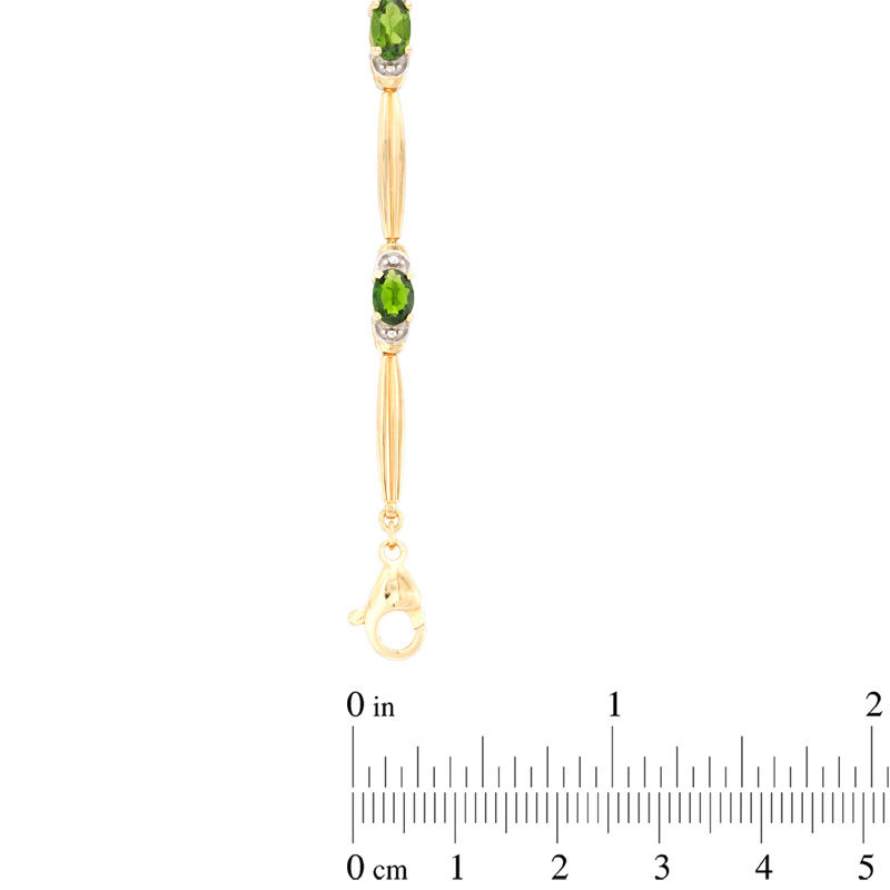 Main Image 2 of Oval Chrome Diopside and Diamond Accent Bracelet in Sterling Silver and 14K Gold Plate - 7.25"