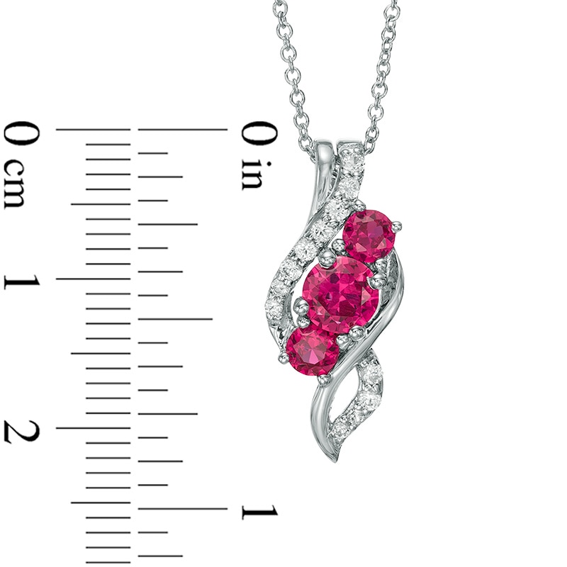 Main Image 2 of Lab-Created Ruby and White Sapphire Three Stone Swirl Pendant in Sterling Silver