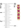Thumbnail Image 2 of Lab-Created Ruby and White Sapphire Hoop Earrings in Sterling Silver and 14K Gold Plate