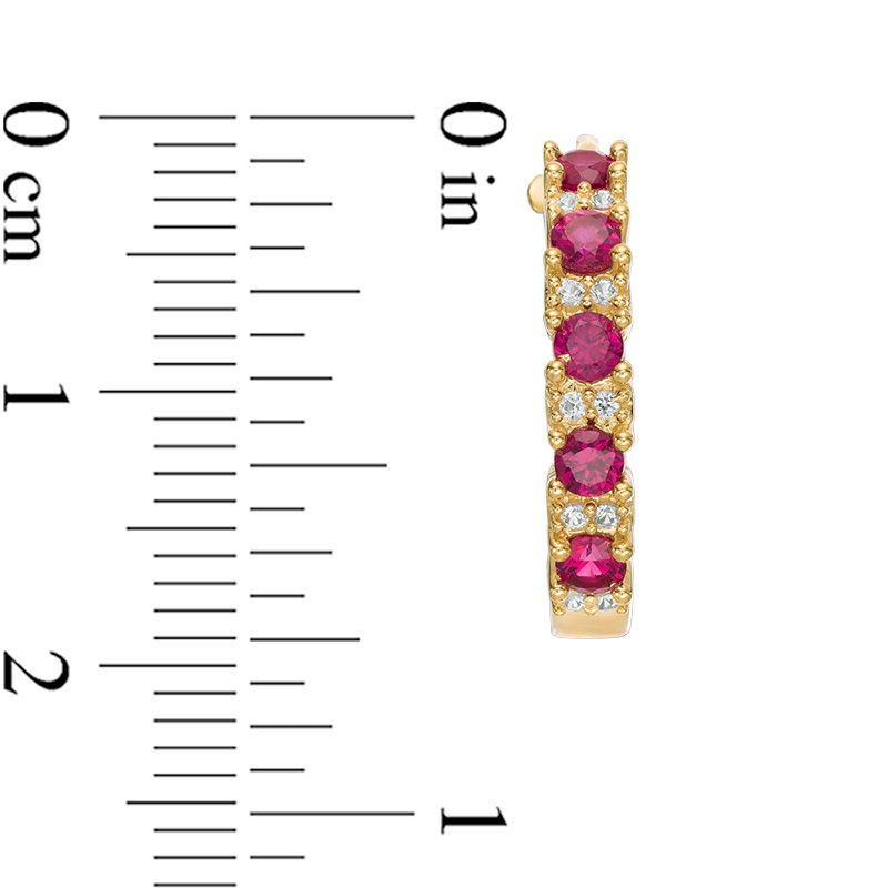 Main Image 2 of Lab-Created Ruby and White Sapphire Hoop Earrings in Sterling Silver and 14K Gold Plate