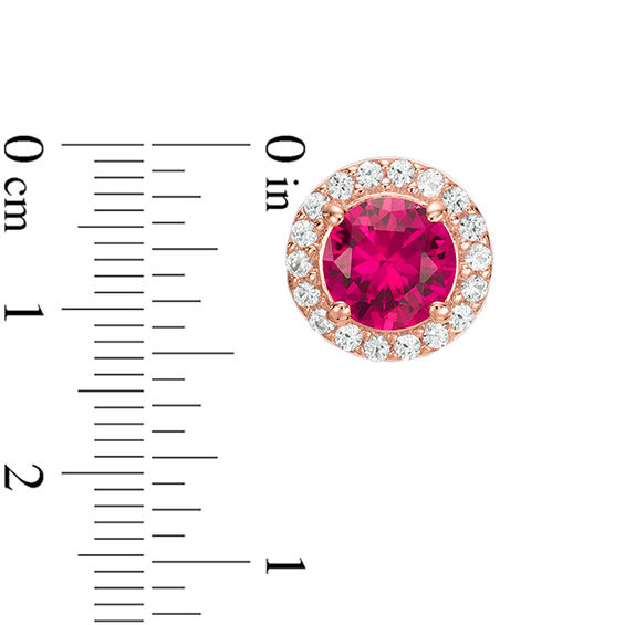 Lab-Created Ruby and White Sapphire Frame Pendant and Earrings Set in Sterling Silver with 18K Rose Gold Plate