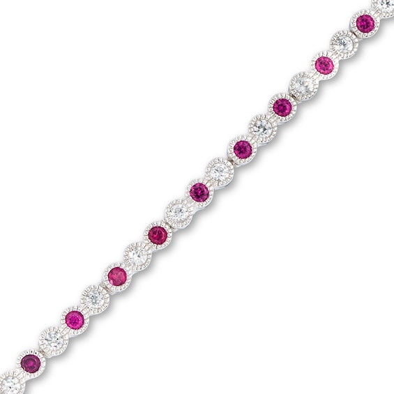 Lab-Created Ruby and White Sapphire Tennis Bracelet in Sterling Silver - 7.25"