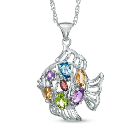 Multi-Gemstone Fish Pendant in Sterling Silver