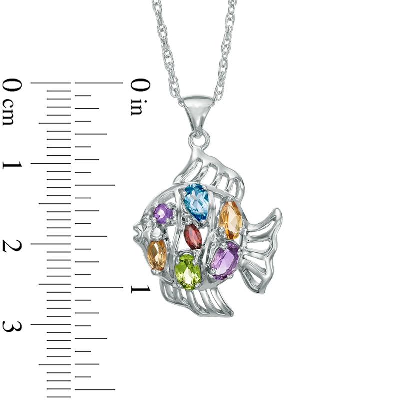 Main Image 2 of Multi-Gemstone Fish Pendant in Sterling Silver