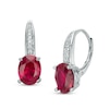 Thumbnail Image 0 of Oval Lab-Created Ruby and Diamond Accent Drop Earrings in Sterling Silver