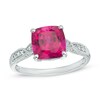 Thumbnail Image 0 of 8.0mm Cushion-Cut Lab-Created Ruby and White Sapphire Vintage-Style Ring in Sterling Silver