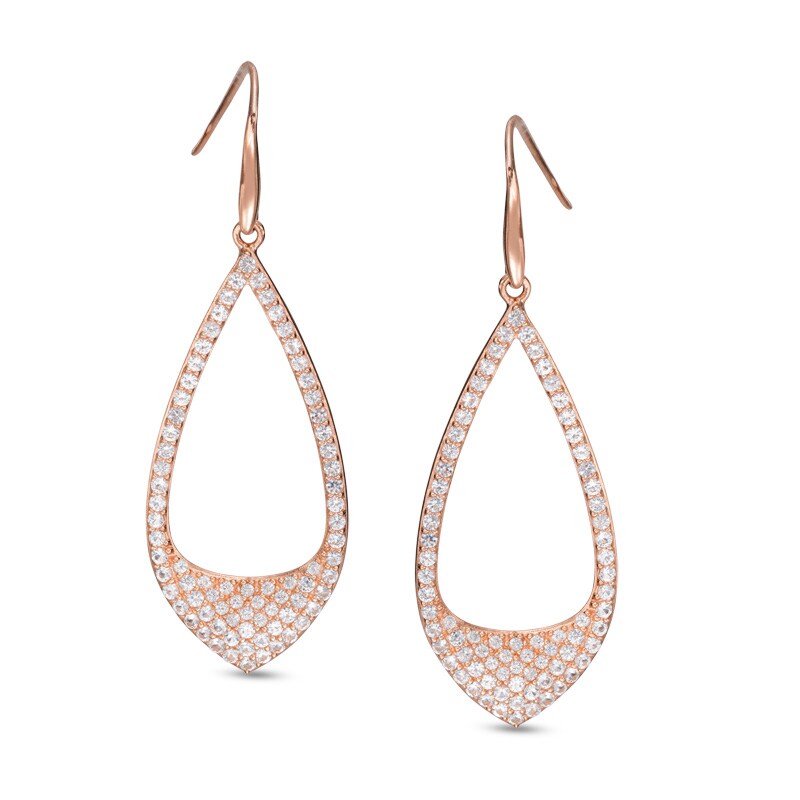 Main Image 1 of Lab-Created White Sapphire Teardrop Earrings in Sterling Silver with 18K Rose Gold Plate