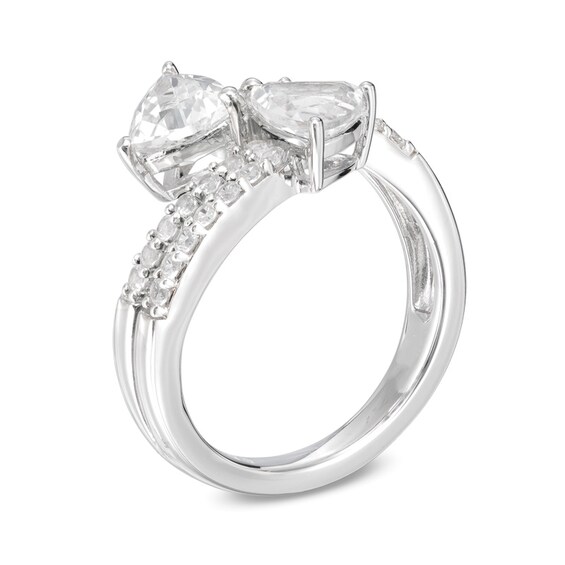 6.0mm Trillion-Cut Lab-Created White Sapphire Double Row Wrap Ring in Sterling Silver