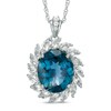 Thumbnail Image 1 of Oval London Blue and White Topaz Flower Pendant in Sterling Silver
