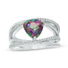 Thumbnail Image 1 of 8.0mm Trillion-Cut Mystic Fire® Topaz and Lab-Created White Sapphire Orbit Ring in Sterling Silver