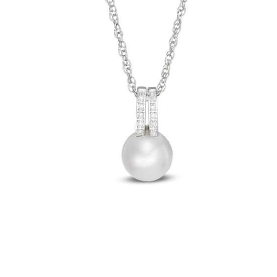 7.0-8.0mm Freshwater Cultured Pearl and Lab-Created White Sapphire Double Row Pendant in Sterling Silver