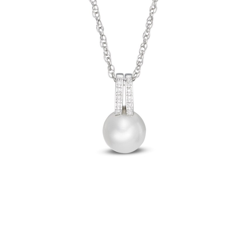 Main Image 1 of 7.0-8.0mm Freshwater Cultured Pearl and Lab-Created White Sapphire Double Row Pendant in Sterling Silver