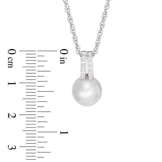 7.0-8.0mm Freshwater Cultured Pearl and Lab-Created White Sapphire Double Row Pendant in Sterling Silver
