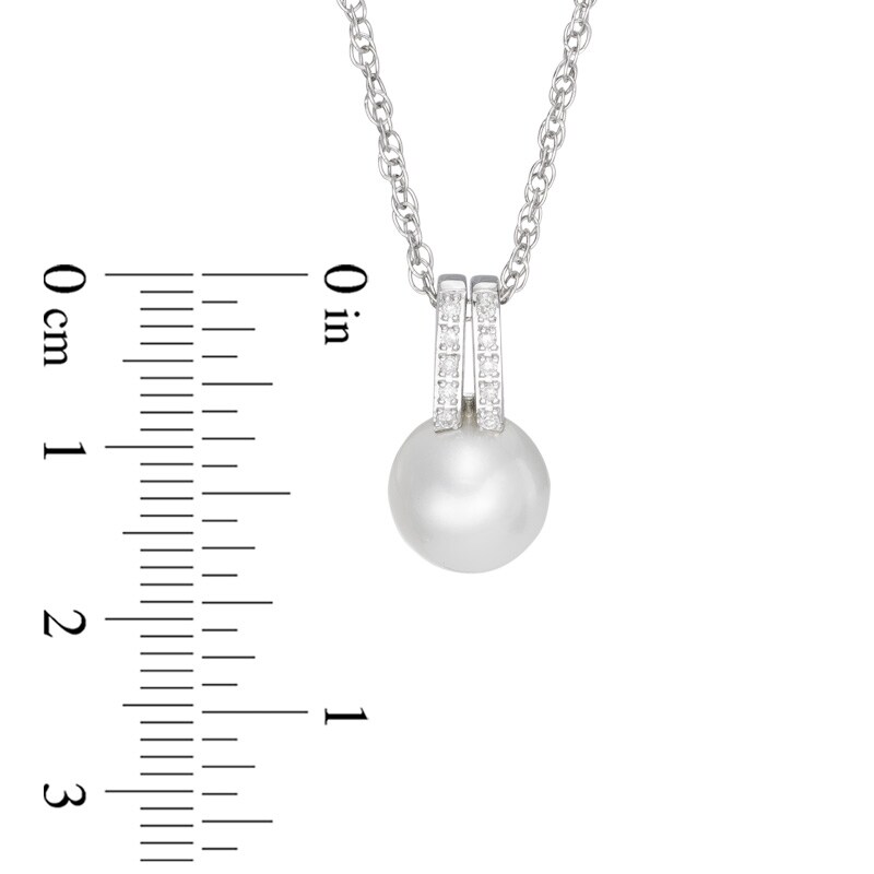 Main Image 2 of 7.0-8.0mm Freshwater Cultured Pearl and Lab-Created White Sapphire Double Row Pendant in Sterling Silver
