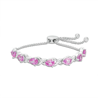 Pear-Shaped Lab-Created Pink Sapphire Infinity Bolo Bracelet in Sterling Silver - 9.5