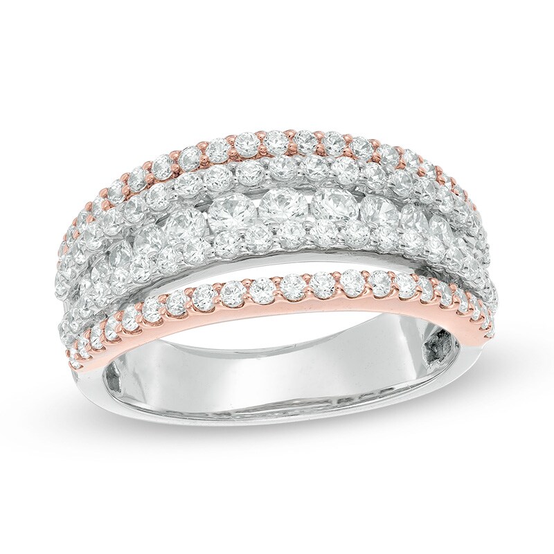 Main Image 1 of 1-1/2 CT. T.W. Diamond Five Row Anniversary Band in 14K Two-Tone Gold