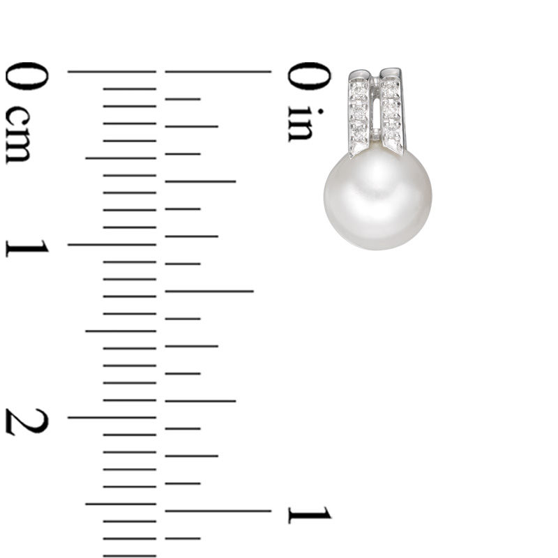 Main Image 2 of 6.0-7.0mm Freshwater Cultured Pearl and Lab-Created White Sapphire Double Row Drop Earrings in Sterling Silver