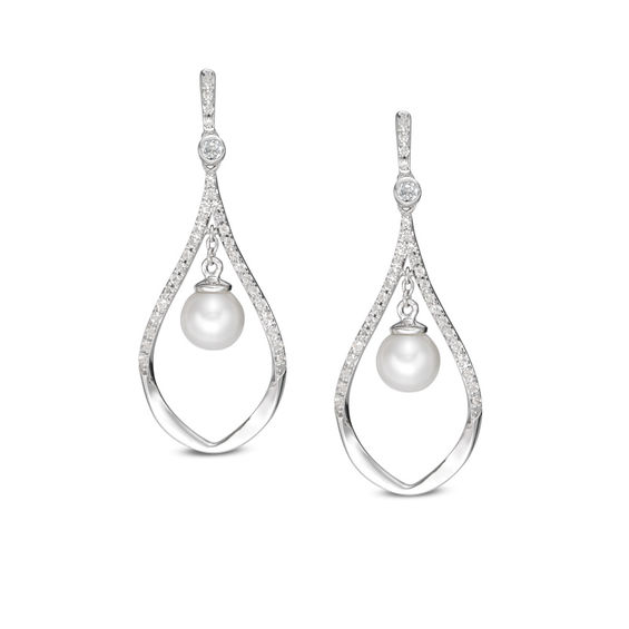 5.0-6.0mm Freshwater Cultured Pearl and White Topaz Teardrop Earrings in Sterling Silver