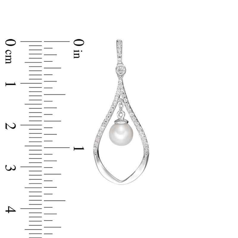 Main Image 2 of 5.0-6.0mm Freshwater Cultured Pearl and White Topaz Teardrop Earrings in Sterling Silver