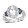 Thumbnail Image 1 of Oval Lab-Created White and Blue Sapphire Frame Vintage-Style Ring in Sterling Silver