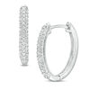 Thumbnail Image 1 of 1/4 CT. T.W. Diamond Dome Hoop Earrings in 10K White Gold