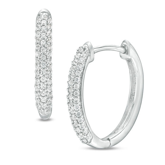 1/4 CT. T.w. Diamond Dome Hoop Earrings in 10K White Gold