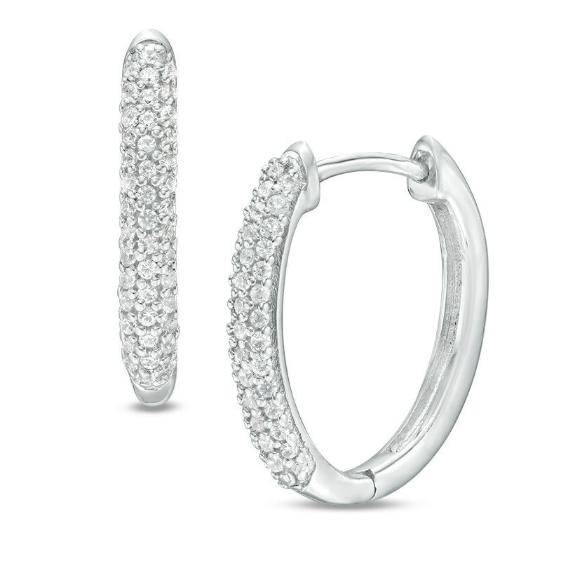 Main Image 1 of 1/4 CT. T.W. Diamond Dome Hoop Earrings in 10K White Gold