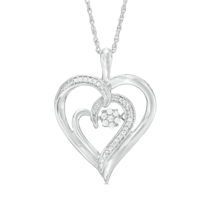 0.07 CT. T.W. Diamond Composite Double Heart Pendant in Sterling Silver