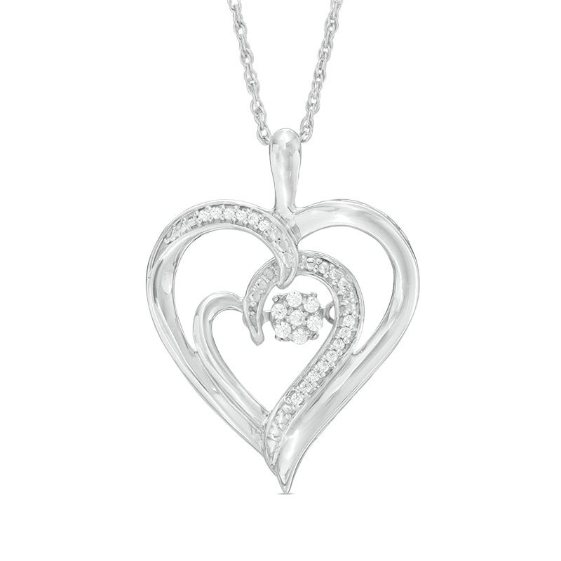 Main Image 1 of 0.07 CT. T.W. Diamond Composite Double Heart Pendant in Sterling Silver