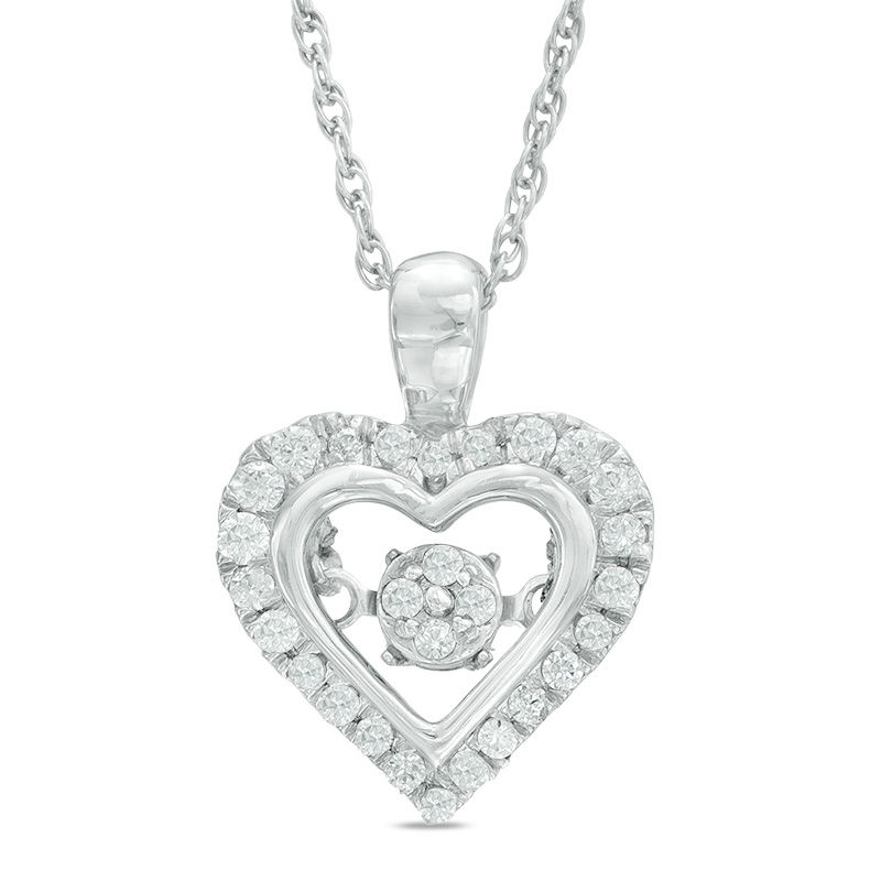 Main Image 1 of 0.18 CT. T.W. Composite Diamond Frame Heart Pendant in Sterling Silver