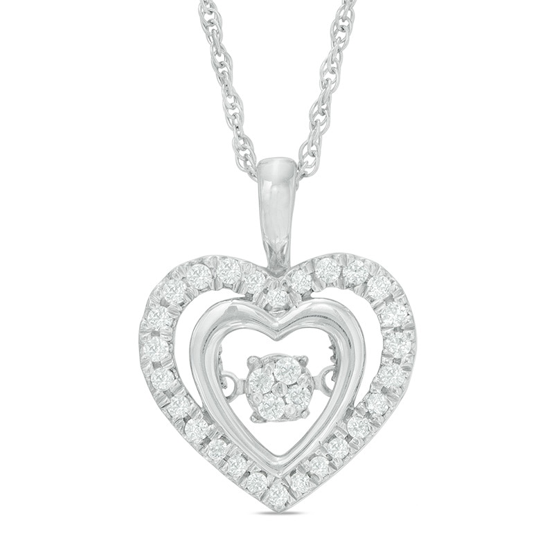0.18 CT. T.W. Composite Diamond Double Heart Pendant in Sterling Silver