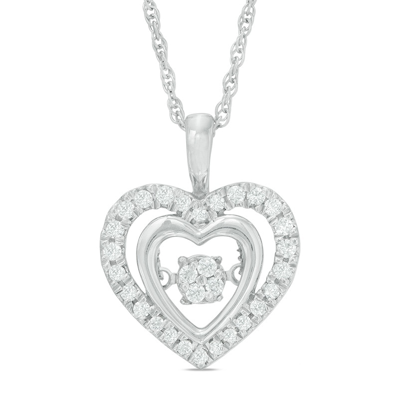 Main Image 1 of 0.18 CT. T.W. Composite Diamond Double Heart Pendant in Sterling Silver