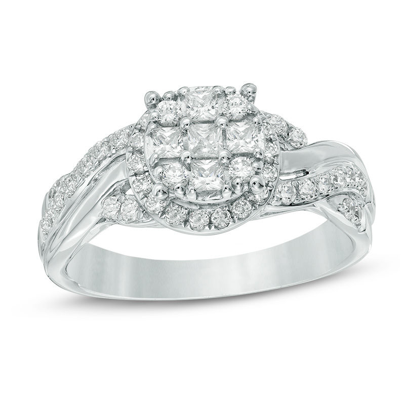 3/4 CT. T.W. Princess-Cut Composite Diamond Frame Ring in 10K White Gold