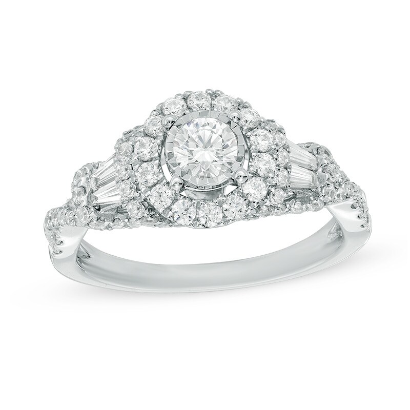 Main Image 1 of 1 CT. T.W. Diamond Frame Collar Engagement Ring in 14K White Gold