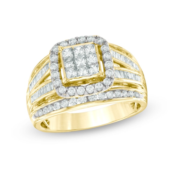 1 CT. T.w. Princess-Cut Composite Diamond Frame Engagement Ring in 10K Gold