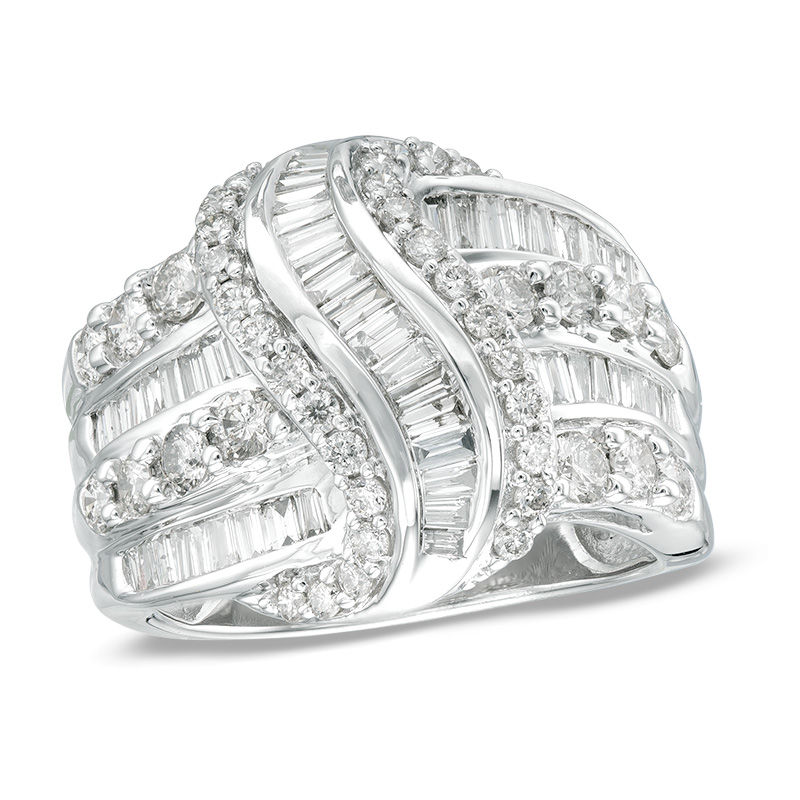 Main Image 1 of 2 CT. T.W. Baguette and Round Diamond Knot Ring in 10K White Gold