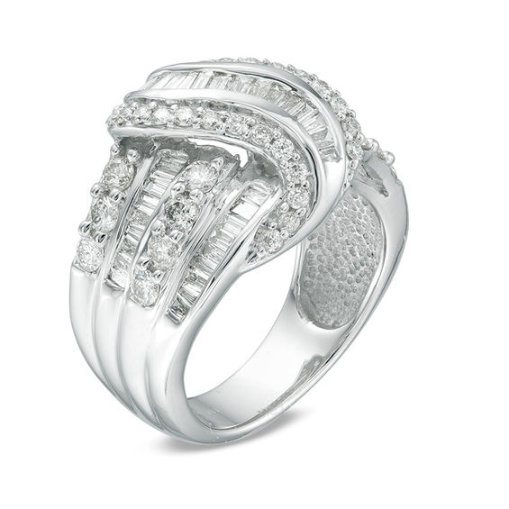 2 CT. T.w. Baguette and Round Diamond Knot Ring in 10K White Gold