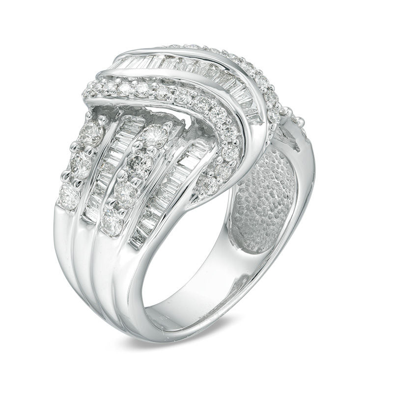 Main Image 2 of 2 CT. T.W. Baguette and Round Diamond Knot Ring in 10K White Gold