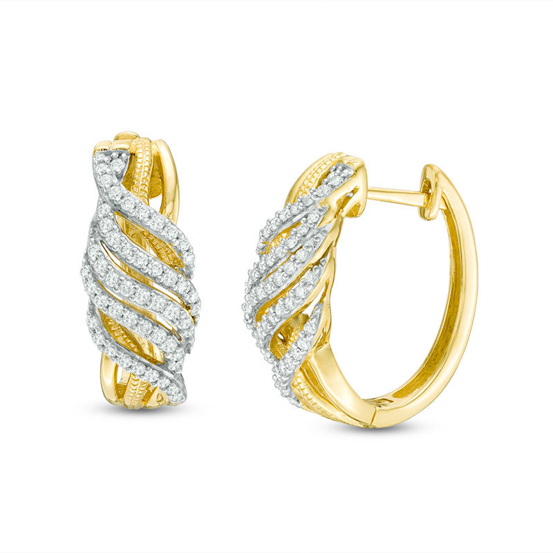 Main Image 1 of 1/2 CT. T.W. Diamond Swirl Vintage-Style Hoop Earrings in 10K Gold
