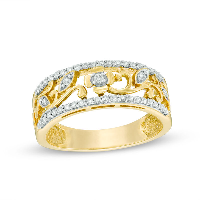 Main Image 1 of 1/4 CT. T.W. Diamond Swirl Leaf Band in 10K Gold