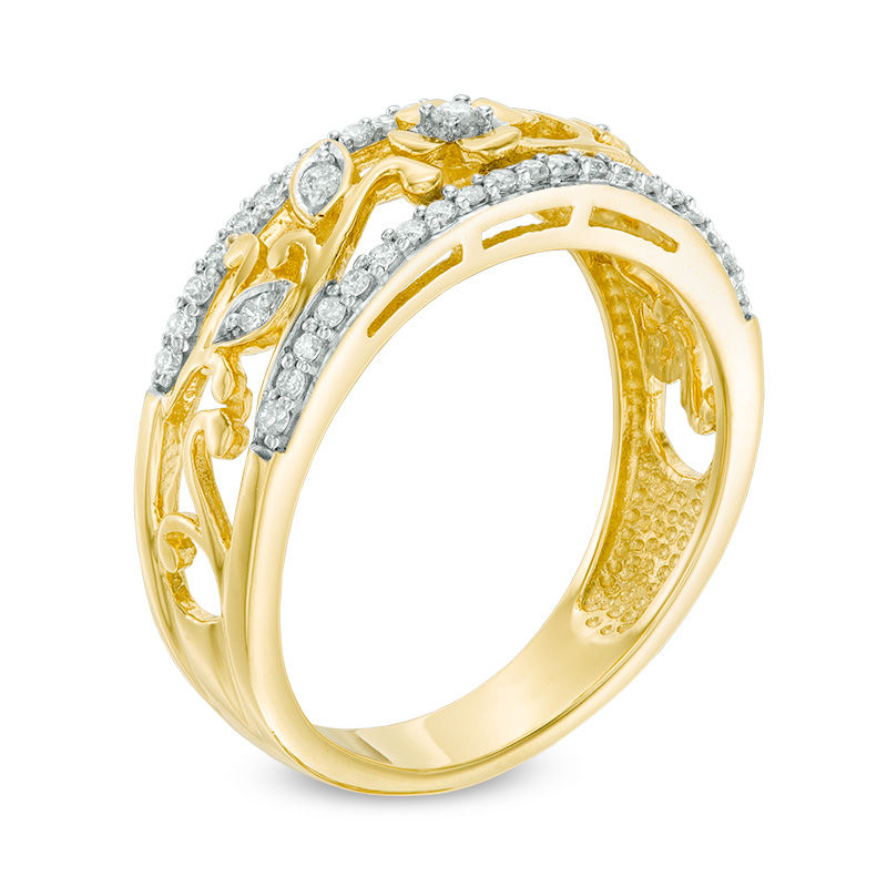 Main Image 2 of 1/4 CT. T.W. Diamond Swirl Leaf Band in 10K Gold