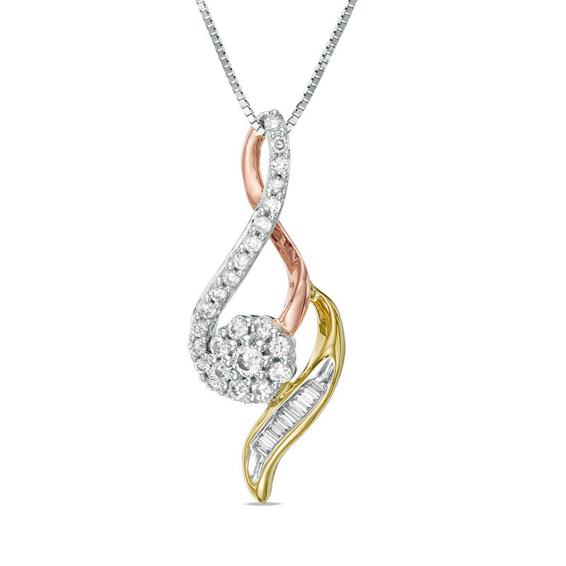 Main Image 1 of 1/3 CT. T.W. Diamond Composite Swirl Pendant in 10K Tri-Tone Gold