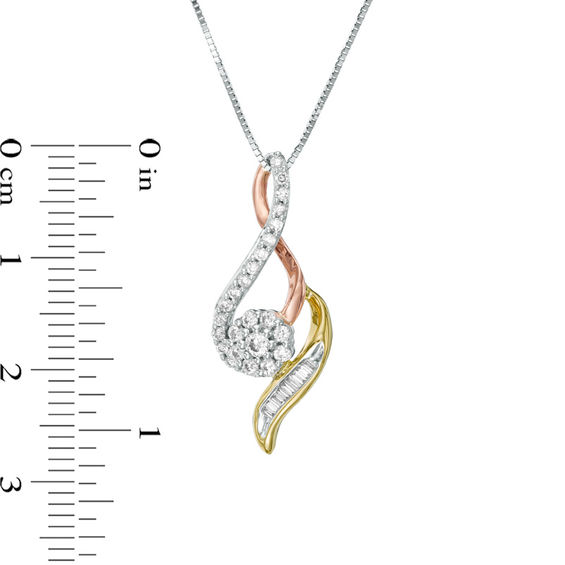 1/3 CT. T.w. Diamond Composite Swirl Pendant in 10K Tri-Tone Gold