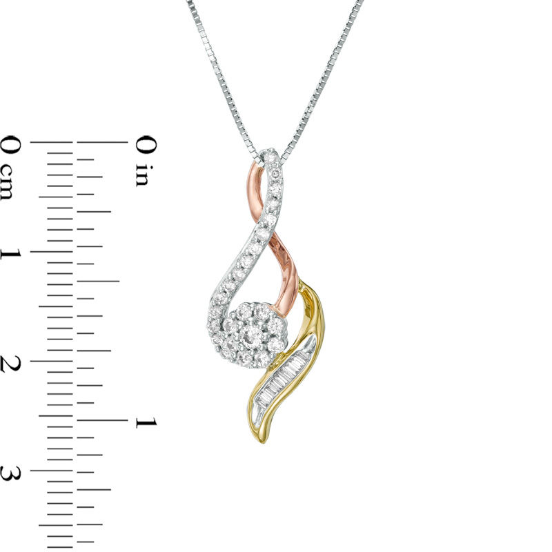 Main Image 2 of 1/3 CT. T.W. Diamond Composite Swirl Pendant in 10K Tri-Tone Gold