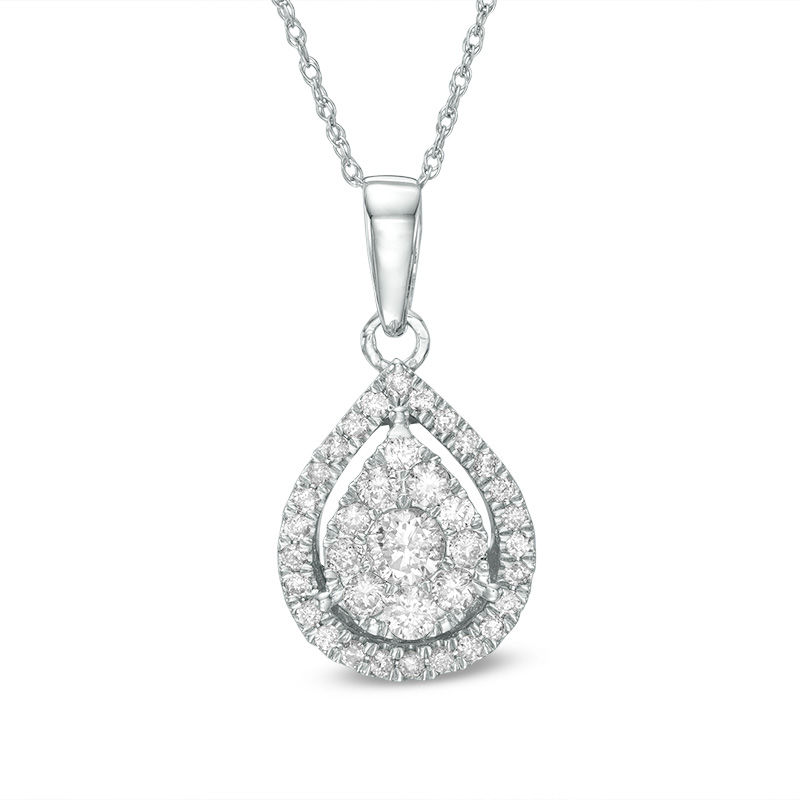 Main Image 1 of 1/2 CT. T.W. Diamond Teardrop Frame Pendant in 10K White Gold