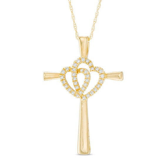 1/8 CT. T.w. Diamond Interlocking Hearts Cross Pendant in 10K Gold
